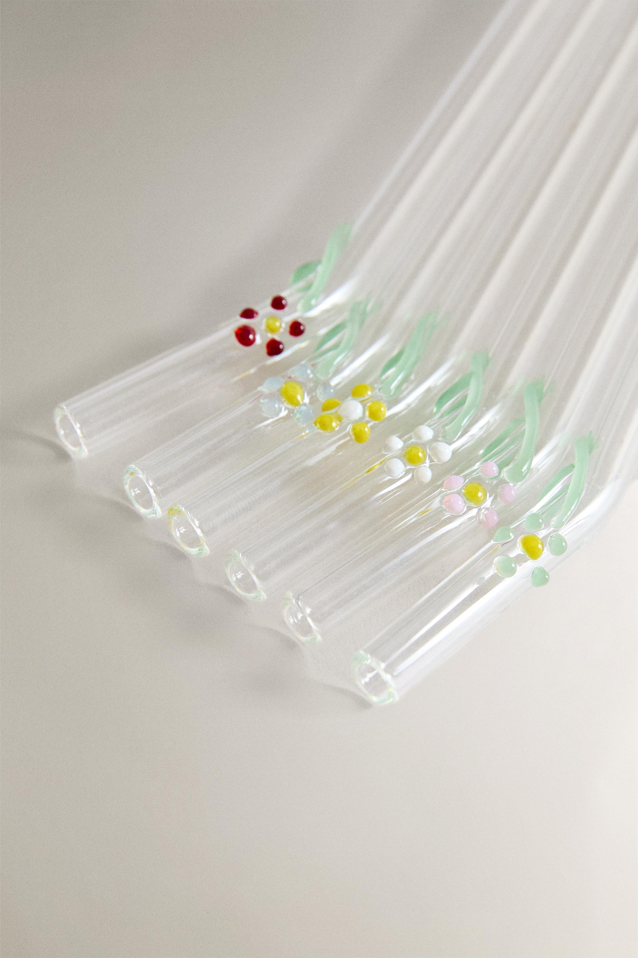 SET OF FLORAL BOROSILICATE GLASS STRAWS (SET OF 6)